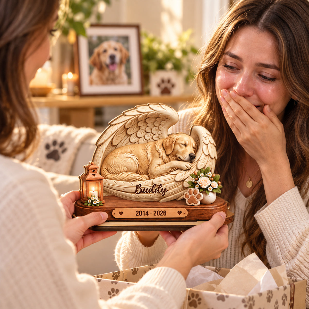 Custom Dog Cat Angel Wing Memorial from Photo - Personalized 2-Layered Wooden Plaque - Heartfelt Sympathy Keepsake for Dog Cat Lovers