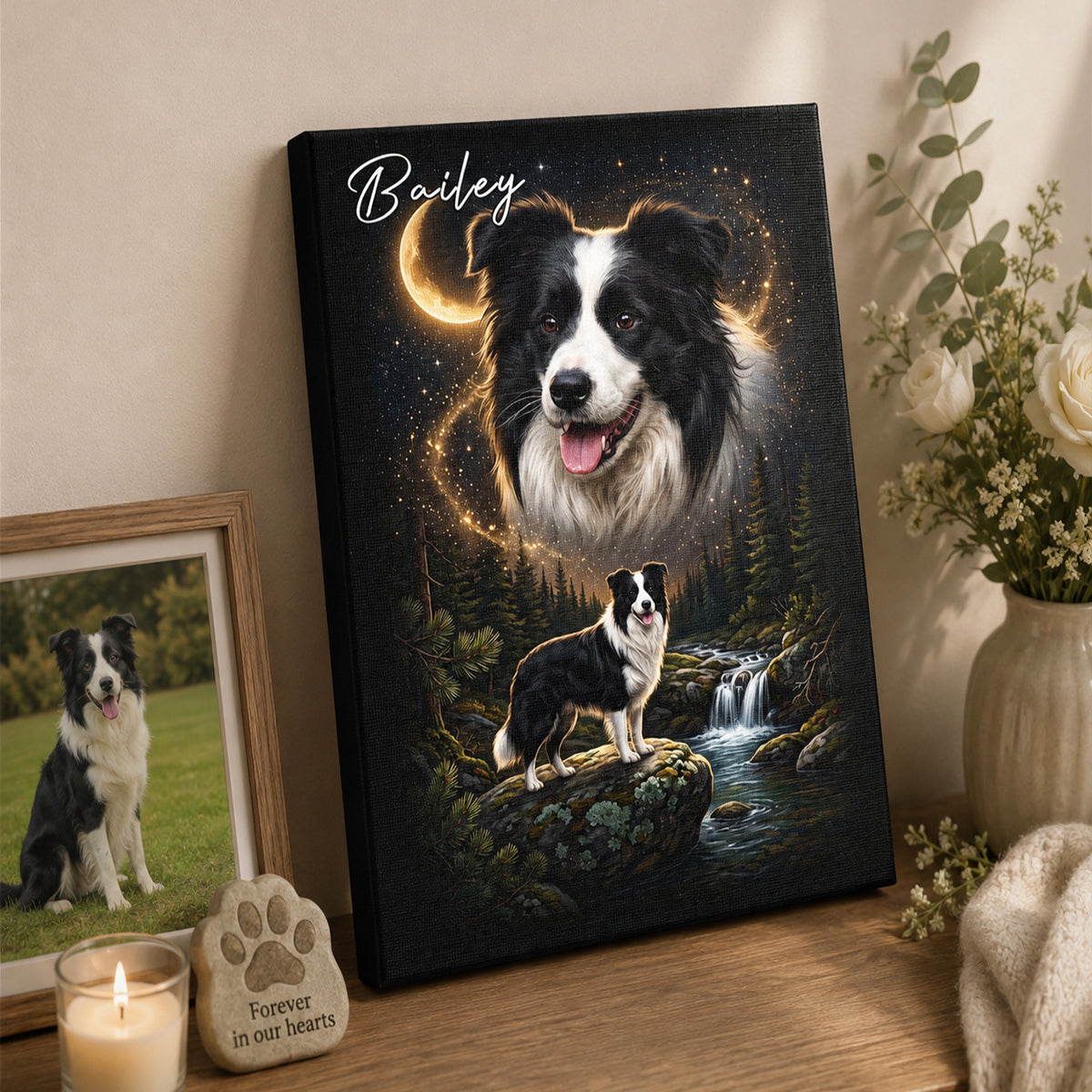 Dog Howling to the Moon - Personalized Canvas - Gift for Dog, Cat Lovers, Pet Memorial Gift