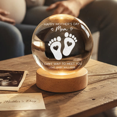 Happy Mother's Day From The Bump - Personalized Crystal Ball LED Night Light - First Mother's Day For Pregnancy Mom