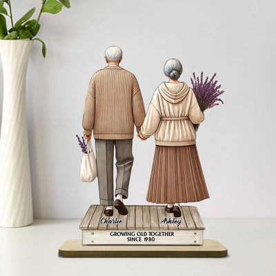 Old Couple Holding Hands Walking Personalized Standing Wooden Plaque