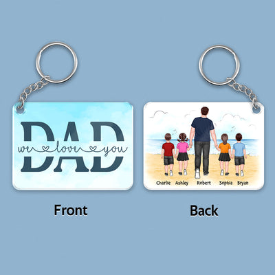 Best Dad Ever Back View Walking Dad & Kids On Beach Personalized Acrylic Keychain