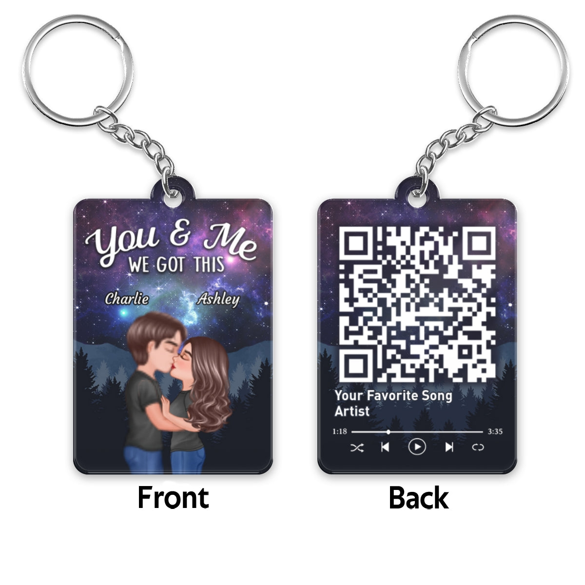 Couple Kissing Under Stars Sky Forest Favorite Song QR Code Personalized Acrylic Keychain
