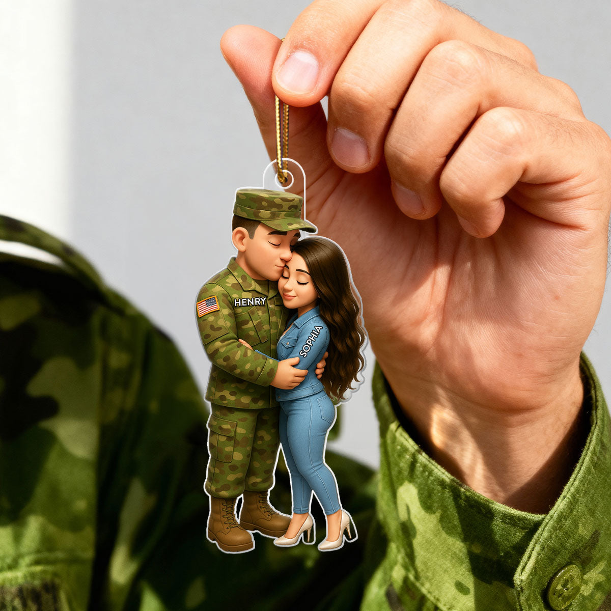 Army Hugging Couple - Personalized Acrylic Ornament - Perfect Christmas Gift For Couple, For Him, For Her