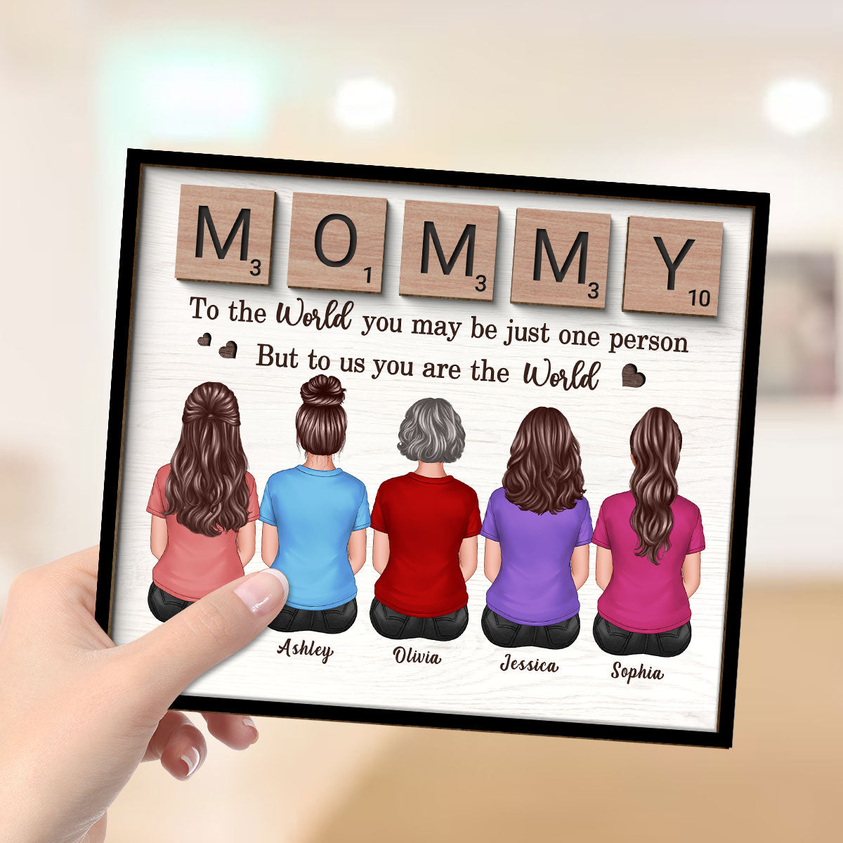 MOMMY You Are The World Alphabet Tiles Gift For Mom Personalized 2-Layer Wooden Plaque