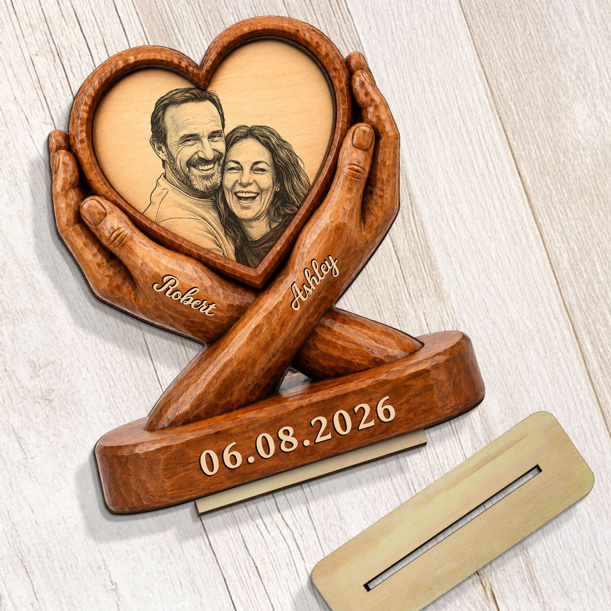 Custom Couple Photo Sketch Style Forever Love - Personalized 2-Layered Wooden Plaque - Anniversary Gift For Couple, For Him, For Her