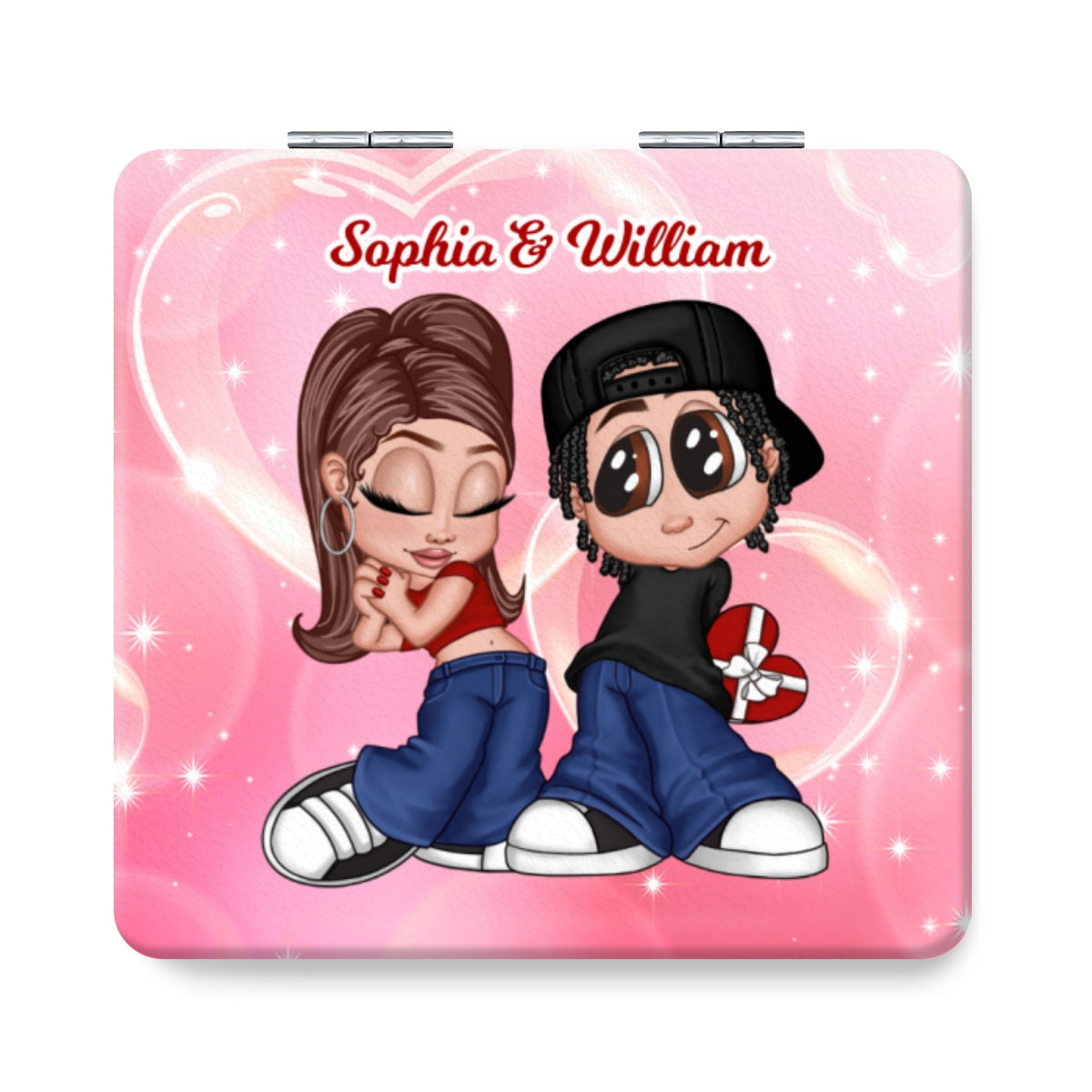 Y2K Couple Personalized Square Compact Mirror,  Gift For Him, For Her