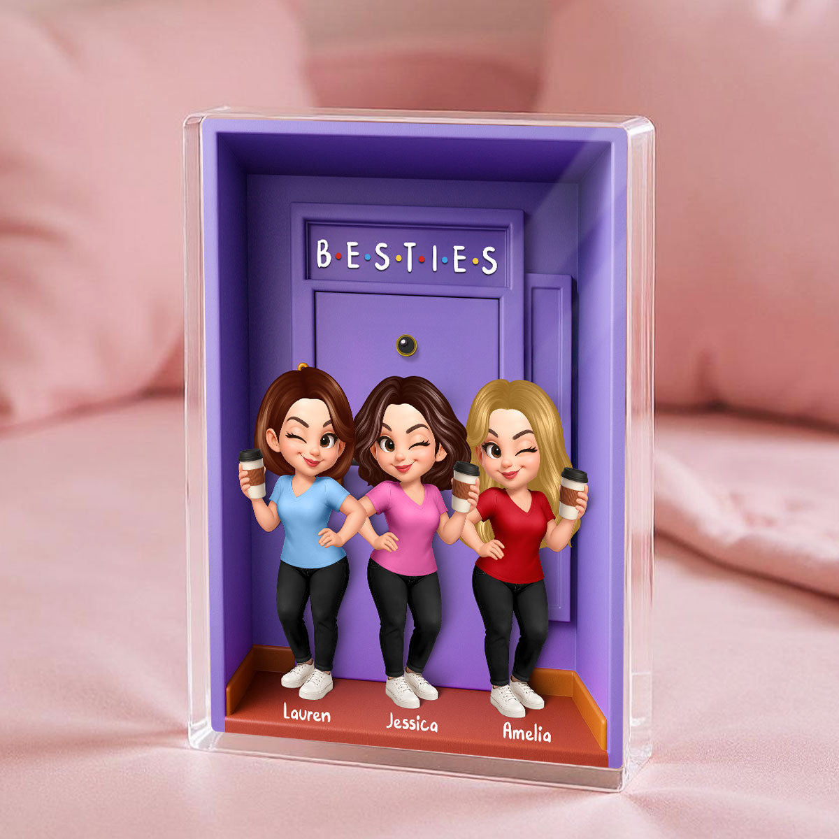 Besties Purple Door Entryway 3D Effect Personalized Acrylic Block, Gift for Best Friends, Besties, Sisters