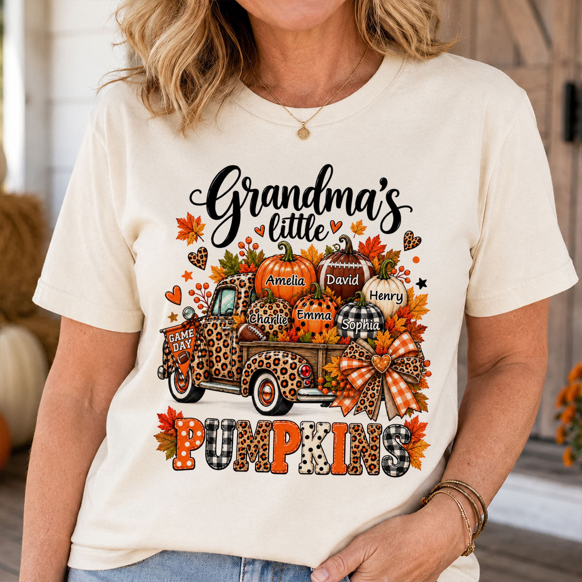 Grandma's Little Pumpkins Game Day - Personalized Shirt - Football Grandma, Football Mom