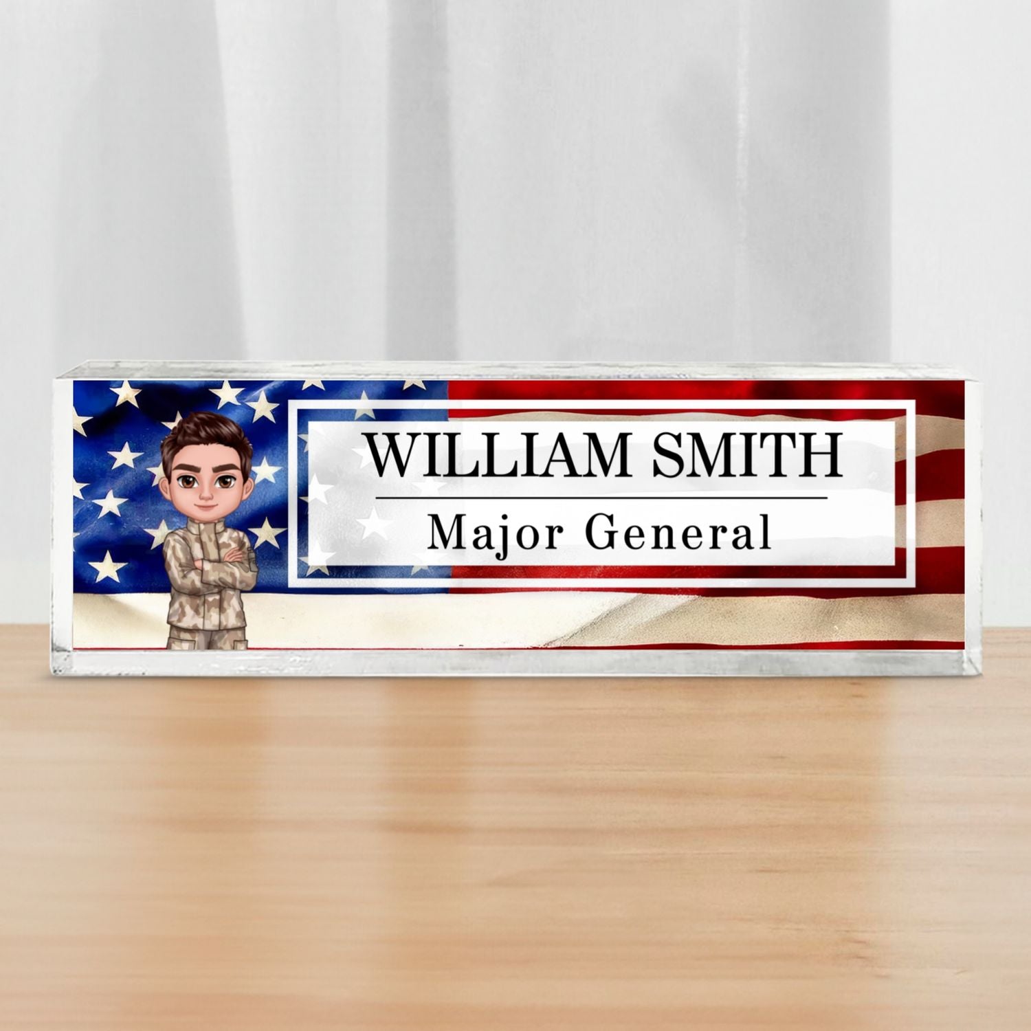 Proud Occupation Patriotic American Flag Personalized Acrylic Desk Name Plate, Gift For Boyfriend Girlfriend Husband Wife, Appreciation Gift