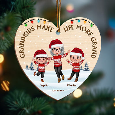 Grandkids Make Life More Grand Happy Grandma Grandkids Personalized Wooden Ornament, Christmas Gift for Grandma, Grandkids