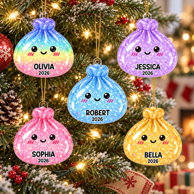 Super Cute Dumpling Dim Sum Custom Name - Personalized Acrylic Ornament - Christmas Gift, Keepsake For Kids, Teenagers