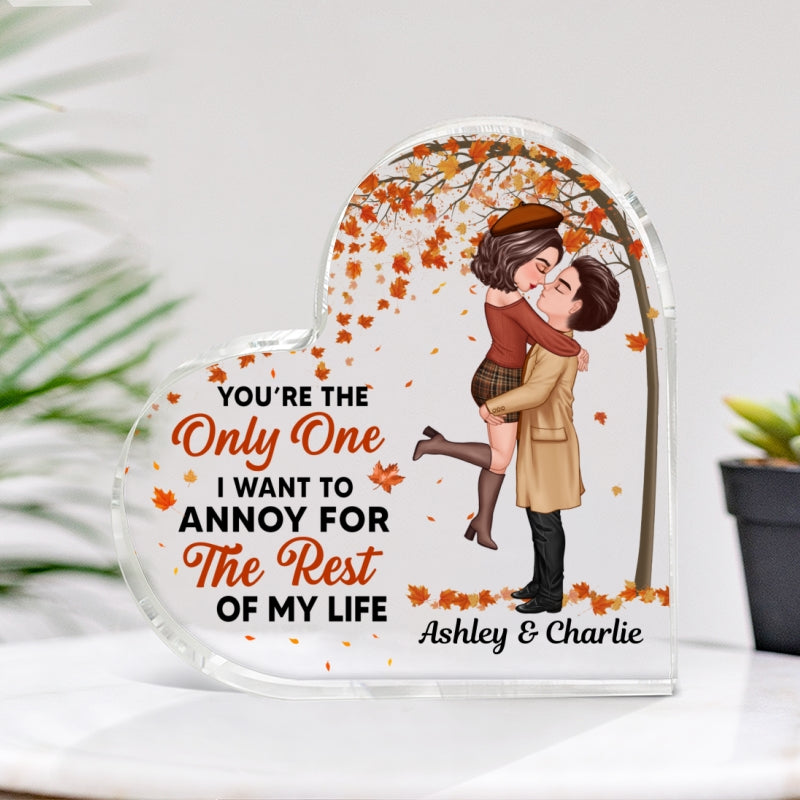 You‘re The Only One I Want To Annoy Couple Kissing Under Tree Personalized Heart Acrylic Plaque
