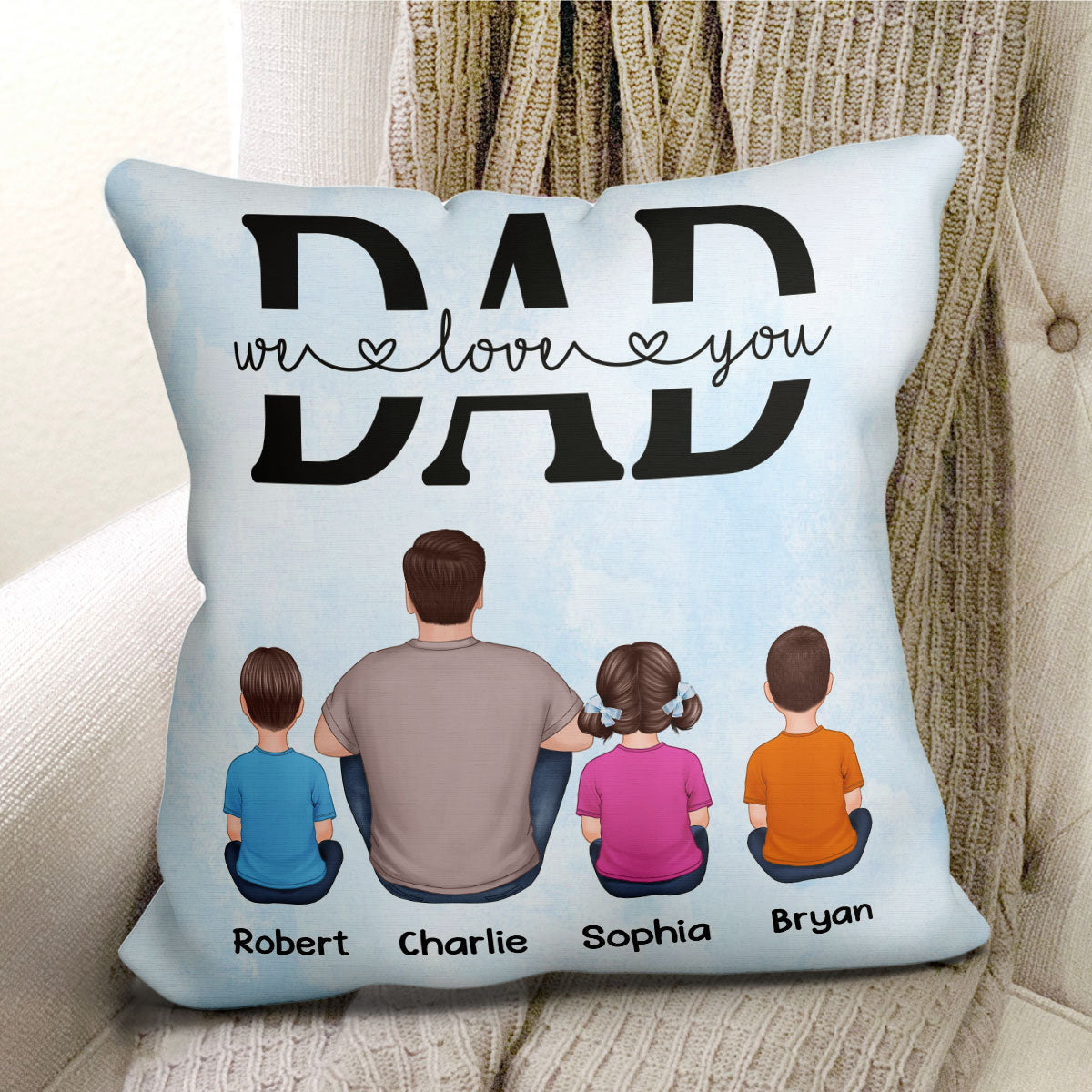 Best Dad Ever Back View Man Kids Dog Cat Father‘s Day Gift For Dad Personalized Pillow