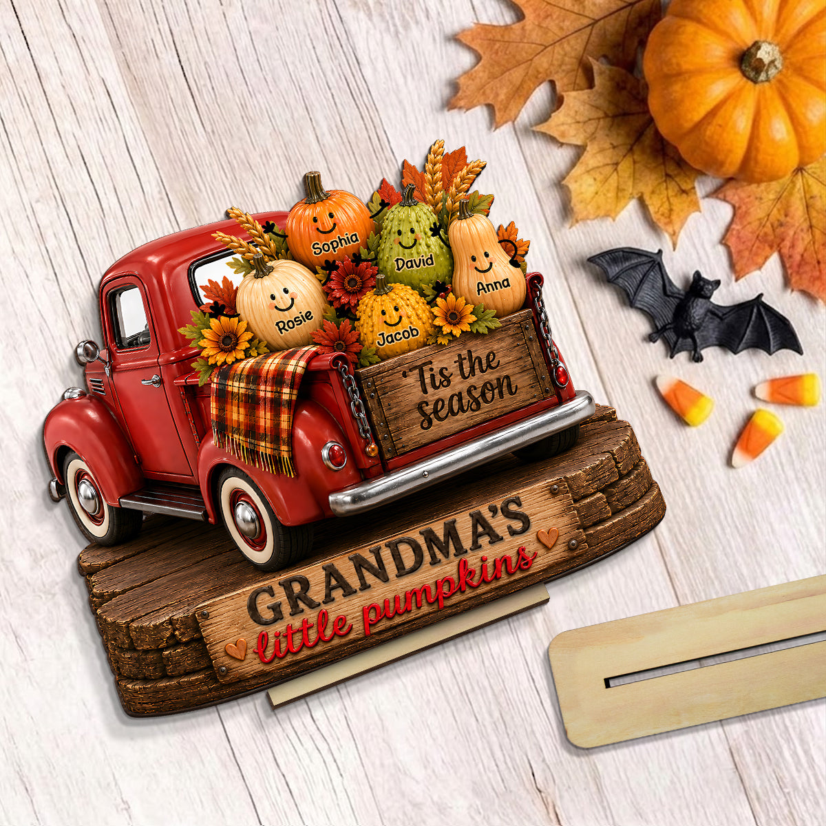 Grandma's Little Pumpkins Pickup Truck - Personalized 2-Layered Wooden Plaque - Cozy Fall Decor for Grandma
