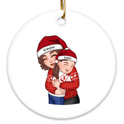 Christmas Cute Grandma Hugging Kid Gift For Granddaughter Grandson Personalized Circle Ornament