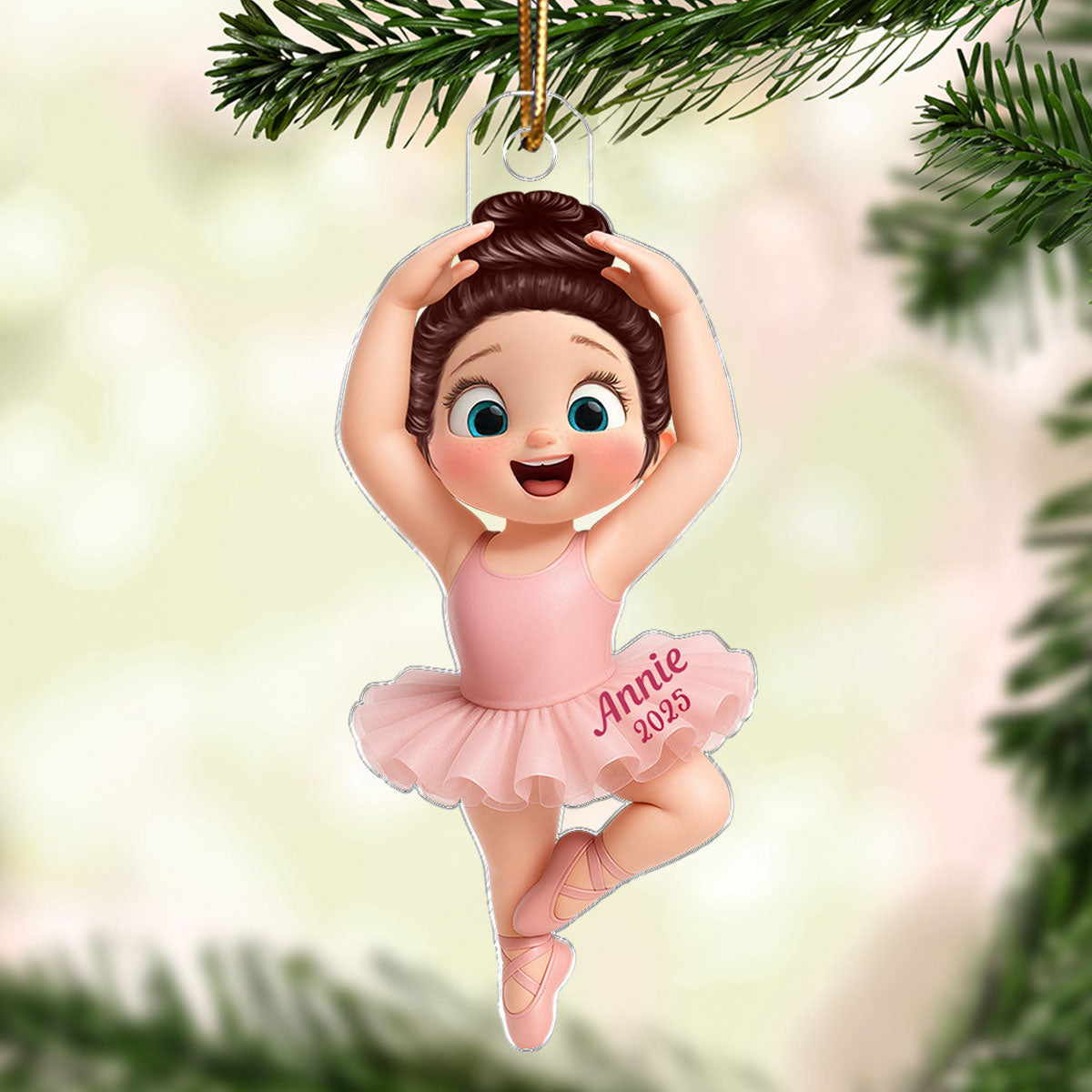3D Effect Ballerina Little Girl Christmas Personalized Acrylic Ornament
