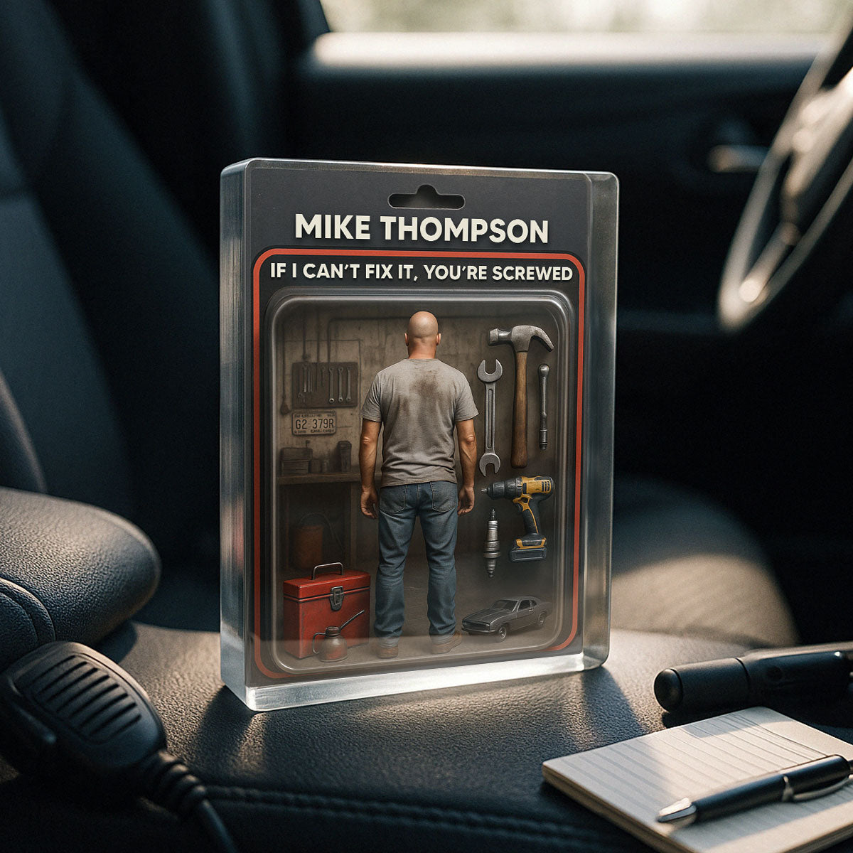 Garage DIY Mechanic Dad Grandpa Man Realistic Figure Style Personalized Acrylic Block Plaque