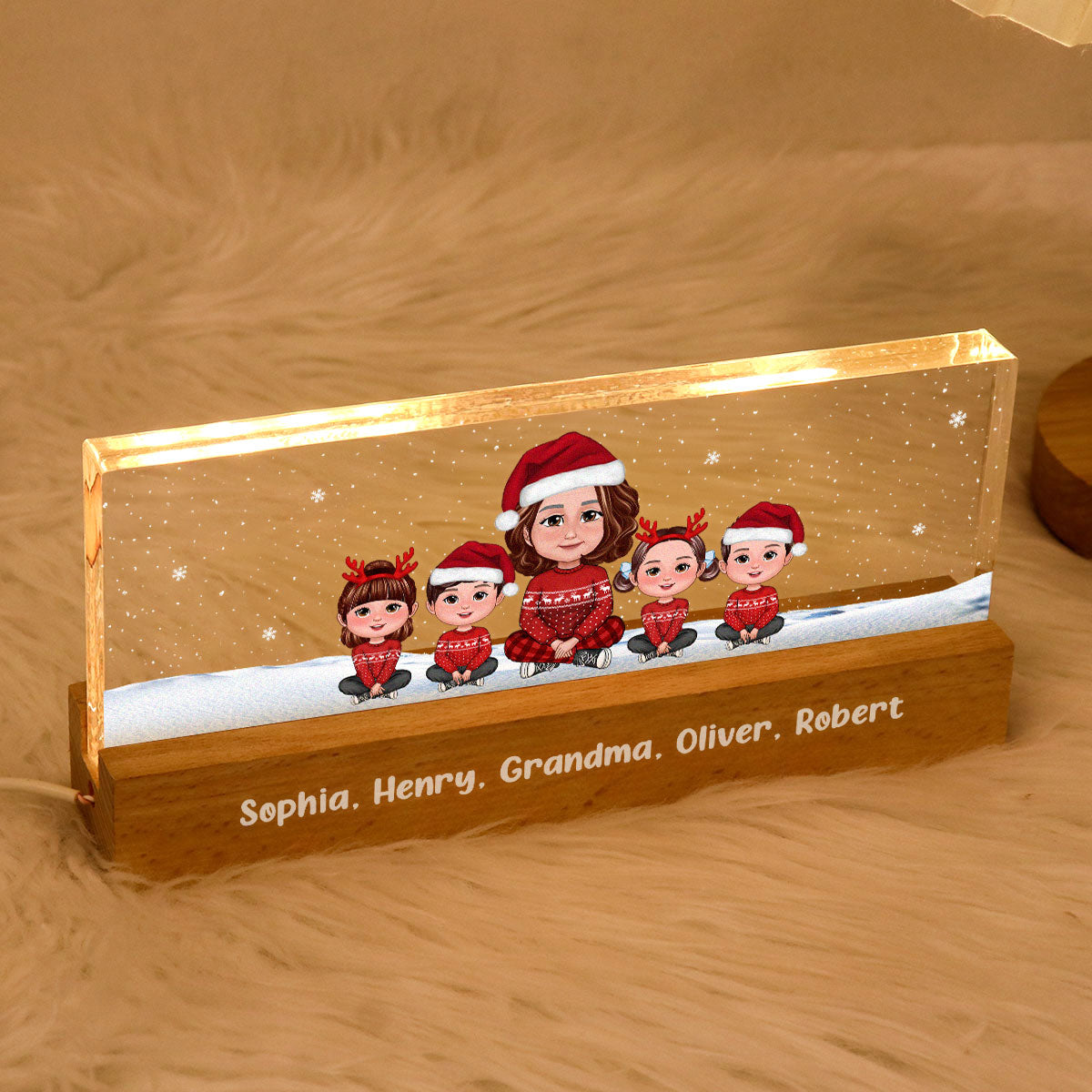 Grandma & Grandkids Christmas Gift For Grandma Granddaughter Grandson Personalized Acrylic Block LED Night Light