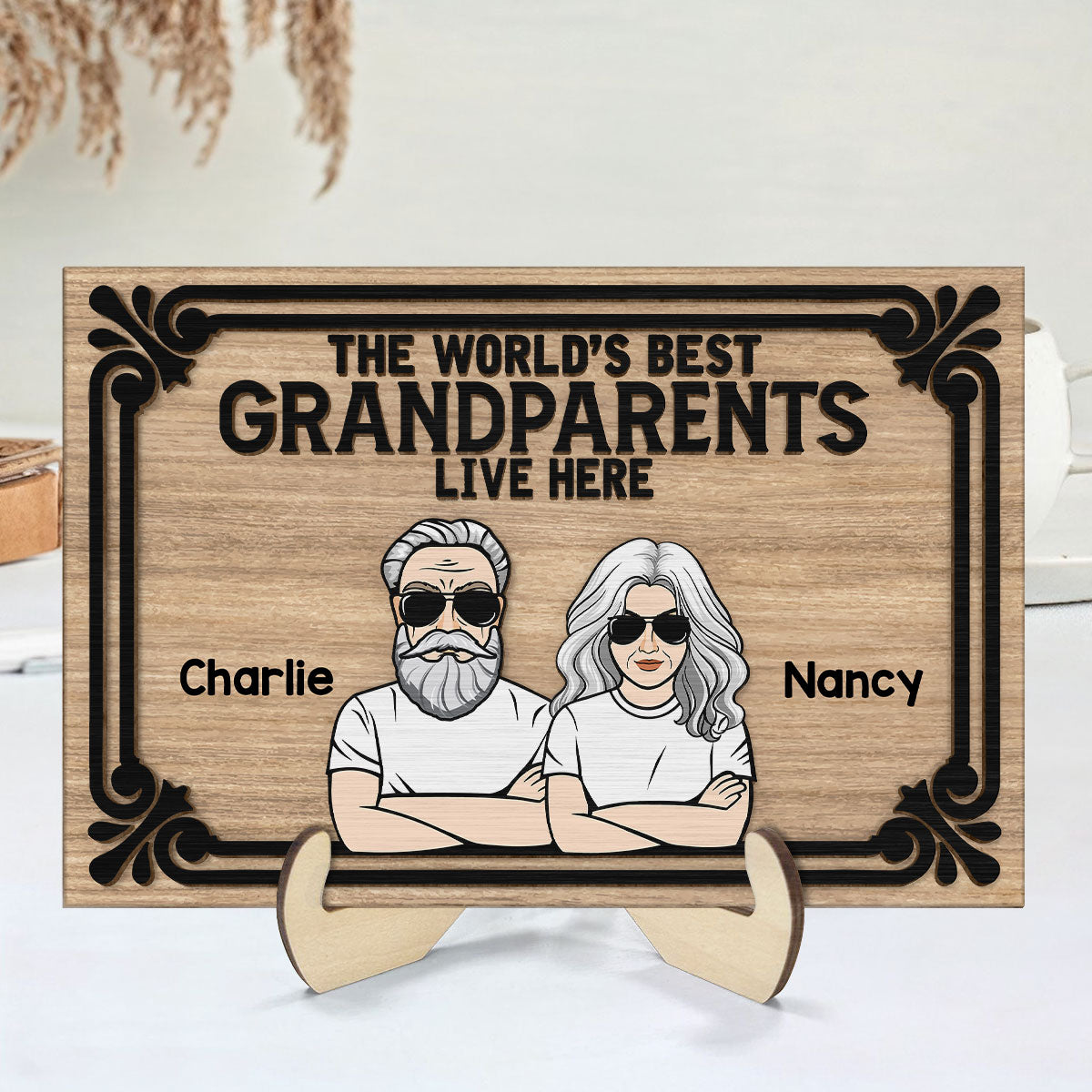 World‘s Best Grandparents Live Here Personalized 2-Layer Wooden Plaque