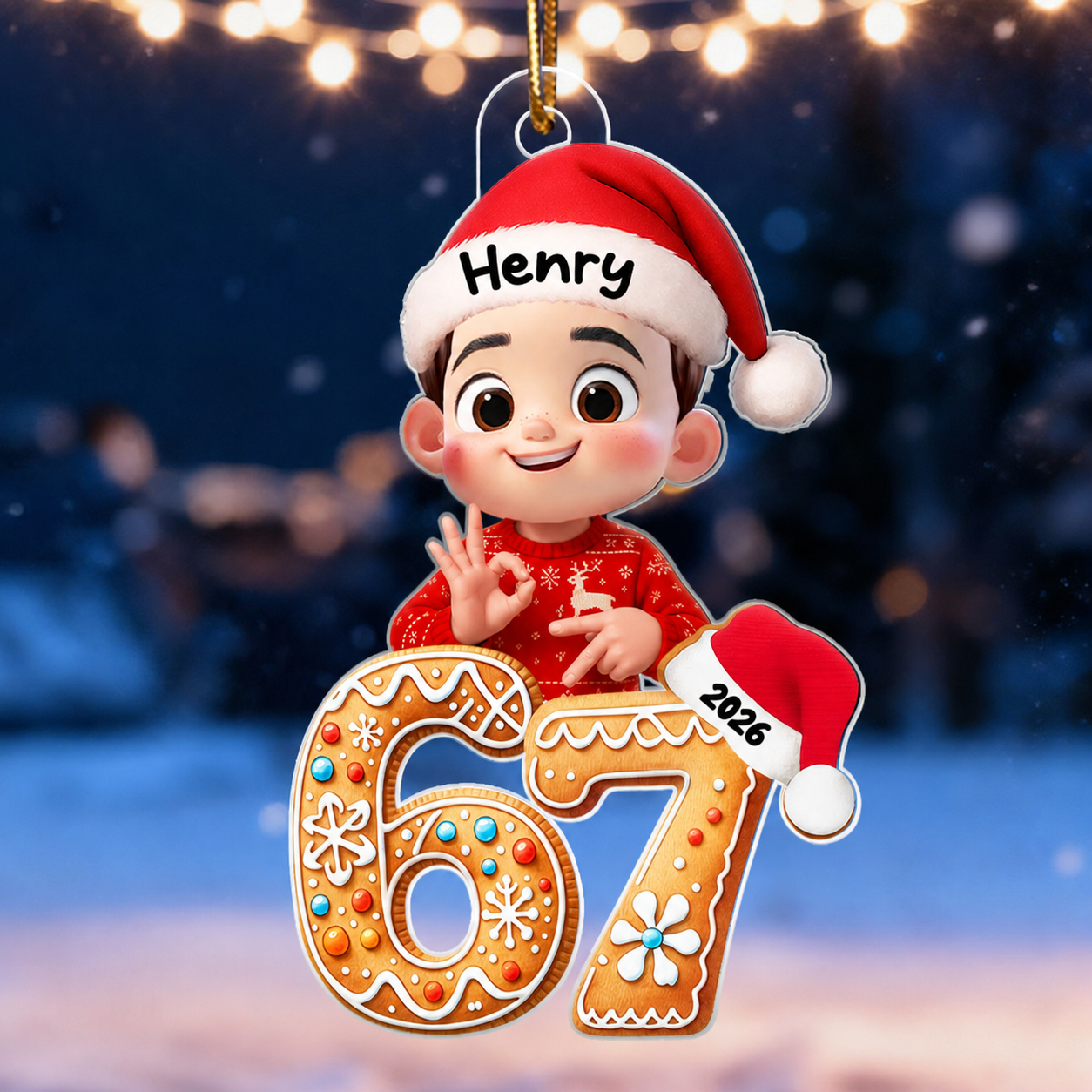 Christmas Pattern Custom Six Seven 67 - Personalized Acrylic Ornament - Teen Slang Funny Tree Decor, Funny Teen Grandkid Gift