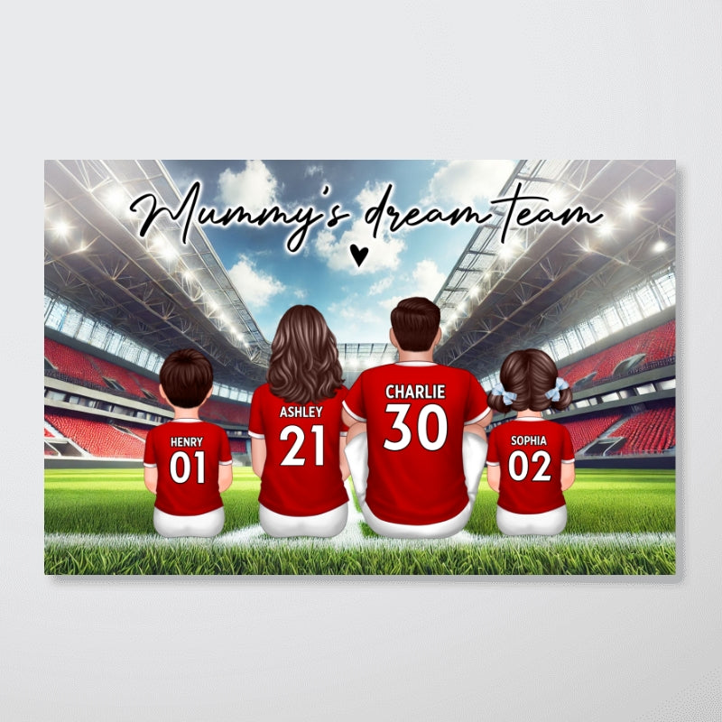 Mummy's Dream Team Football Family Sitting Personalized Poster, Gift for Mum, Wife