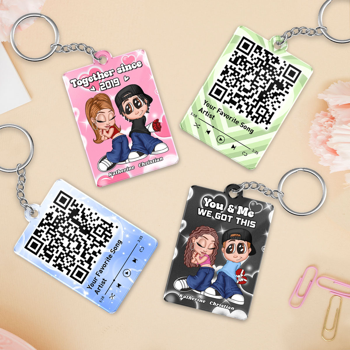 Y2K Couple Favorite Song QR Code Personalized Acrylic Keychain,  Gift For Him, For Her