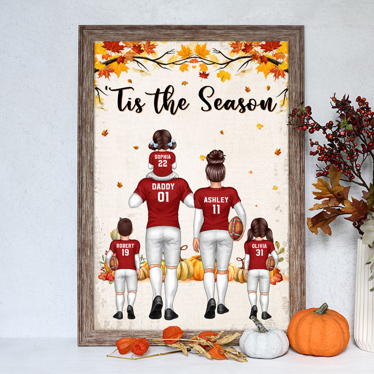 Tis the Season Family Dad & Kids Walking Personalized Poster