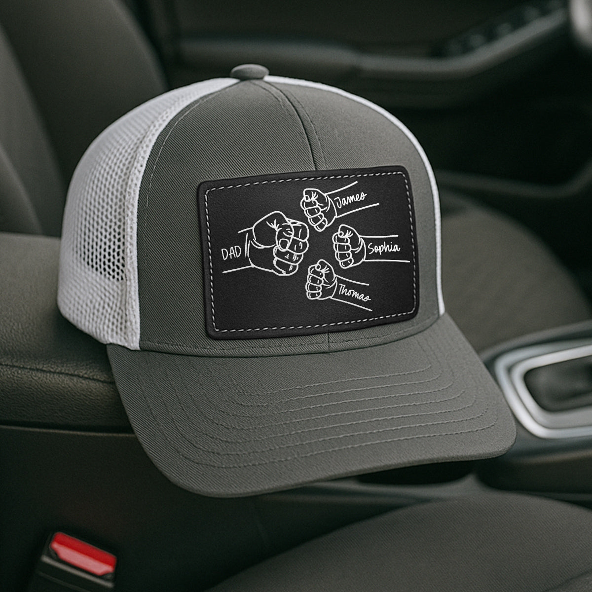 Dad Fist Bump Outline Personalized Leather Patch Hat