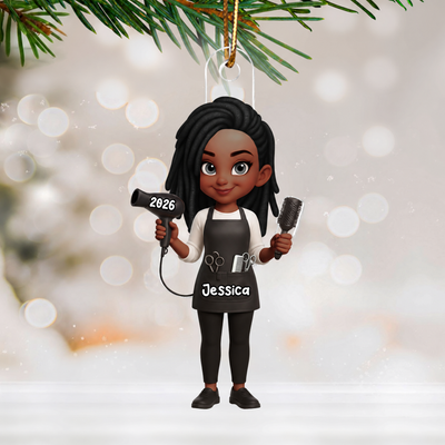 3D Effect Christmas Hairdresser Man Woman - Personalized Acrylic Ornament - Gift For Hairdressers
