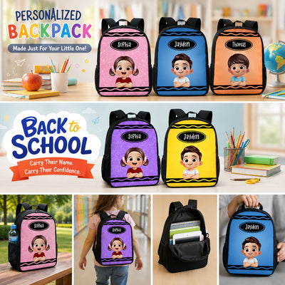 Crayon Color Boy And Girl - Personalized Backpack - Back To School Gift For Kids, Daughters, Sons, Grandkids