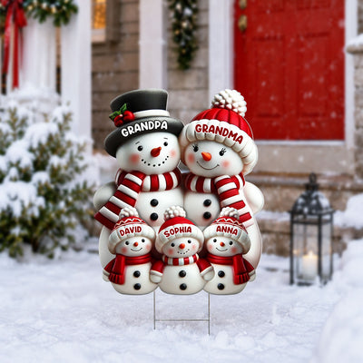 Christmas Cute Snowman Grandpa Grandma Grandkids - Personalized Corrugated Plastic Yard Sign - Christmas Decor For Grandparents (Up to 20 Grandkids)