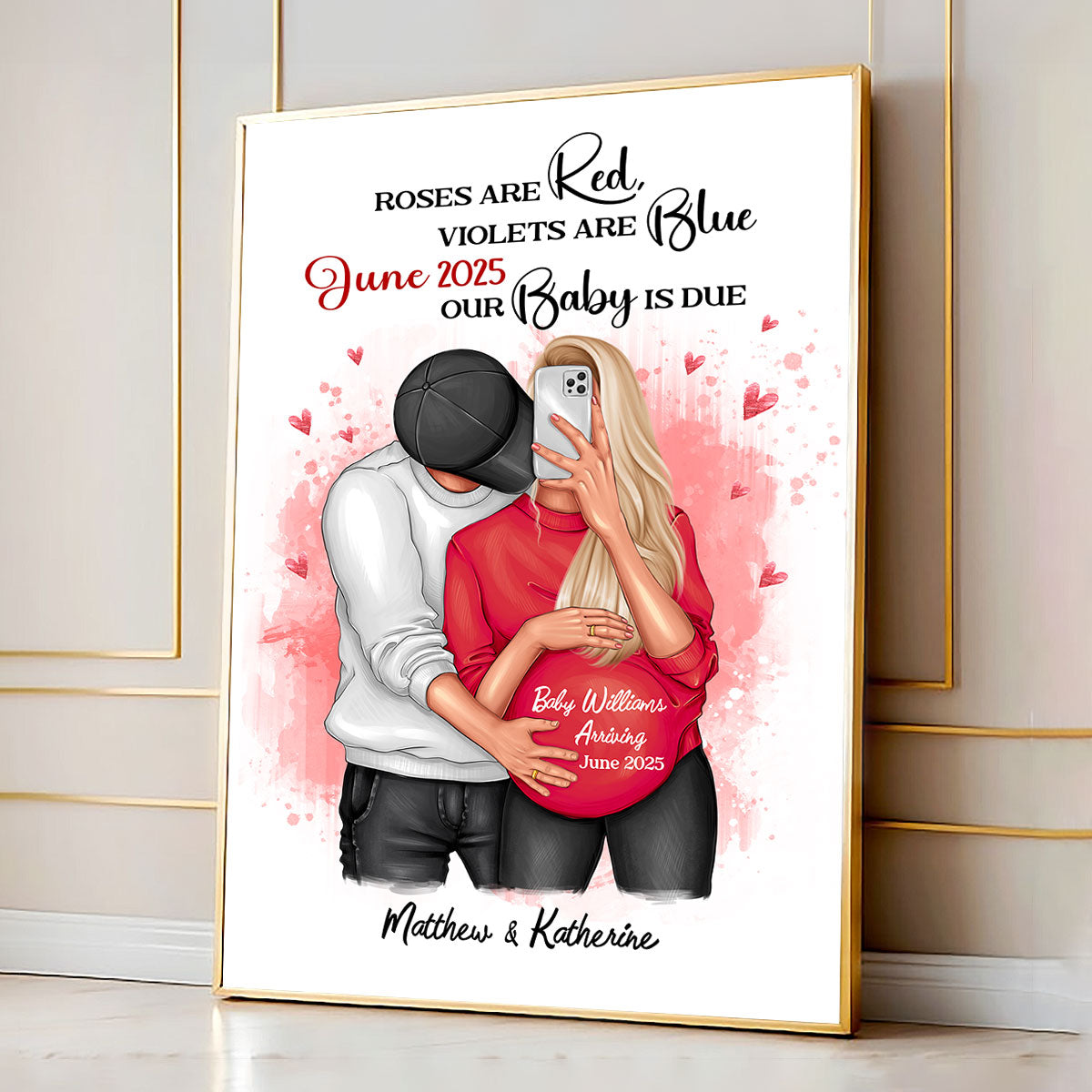Hugging Couple, Expecting Parents, Pregnancy Couple Personalized Poster,  Gift, Pregnancy Announcement