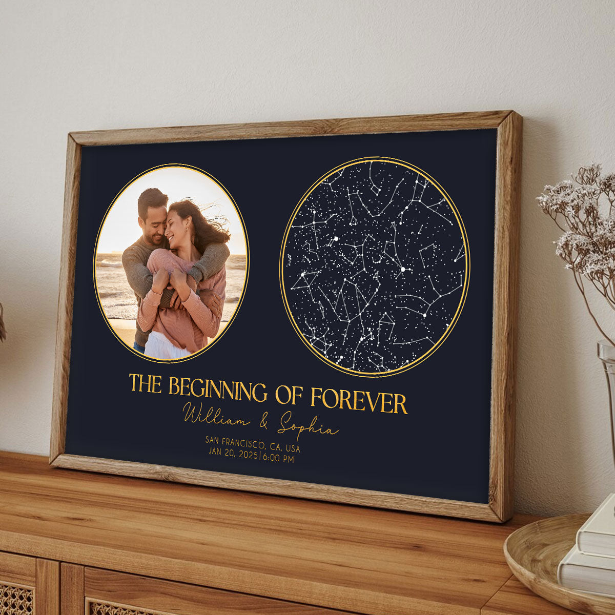 Capturing The Moment Couple Custom Golden Star Map Personalized Poster, Heartfelt Anniversary Gift For Couple, For Her, For Him