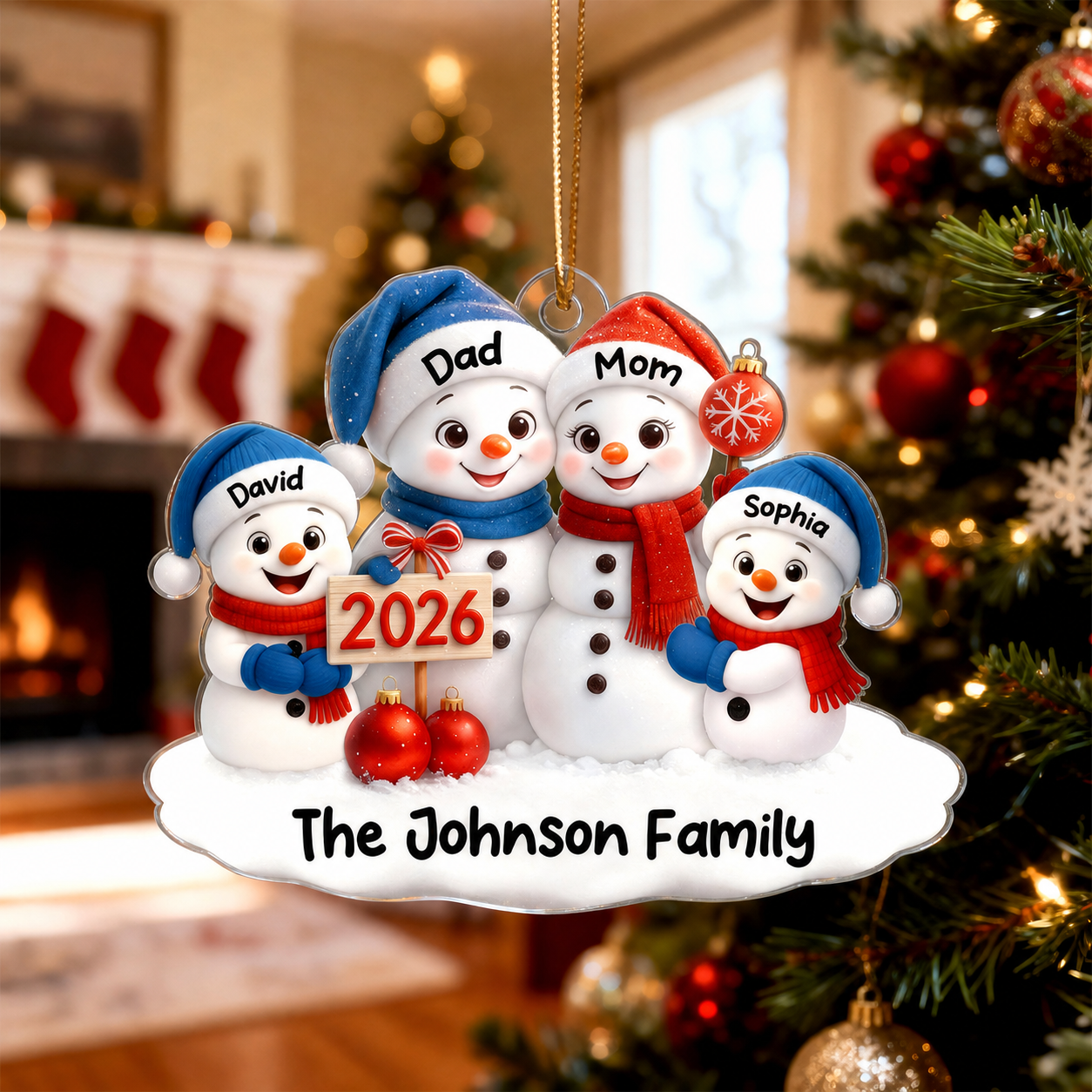Family Snowmen 2026 - Personalized Acrylic Ornament - Festive Christmas Decor, Christmas Gift for Family