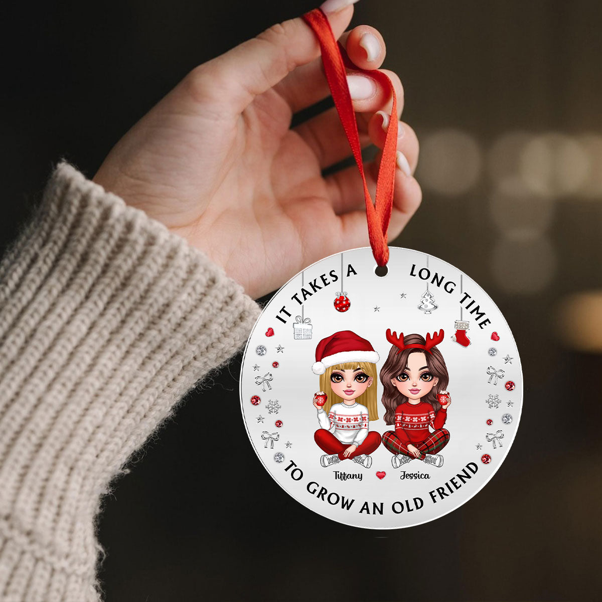 Pretty Besties Sisters Christmas Decoration Metal Patterned Personalized Acrylic Ornament