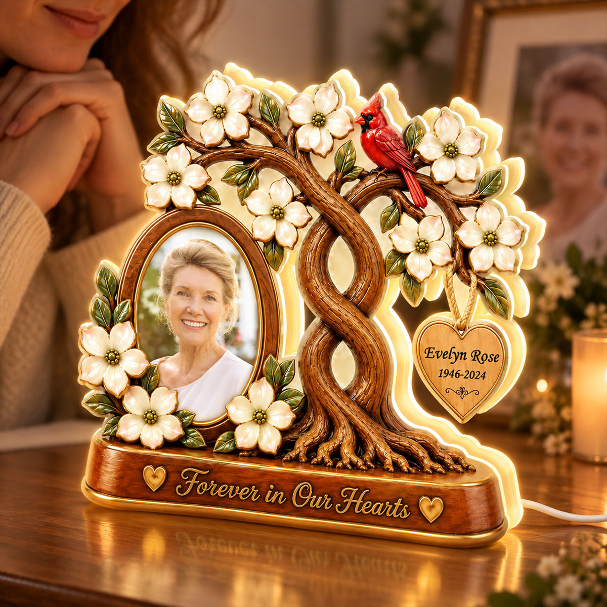 Custom Memorial Photo Family Tree - Personalized Light Box - Heartfelt Sympathy Christmas Keepsake, Gift for Loved Ones