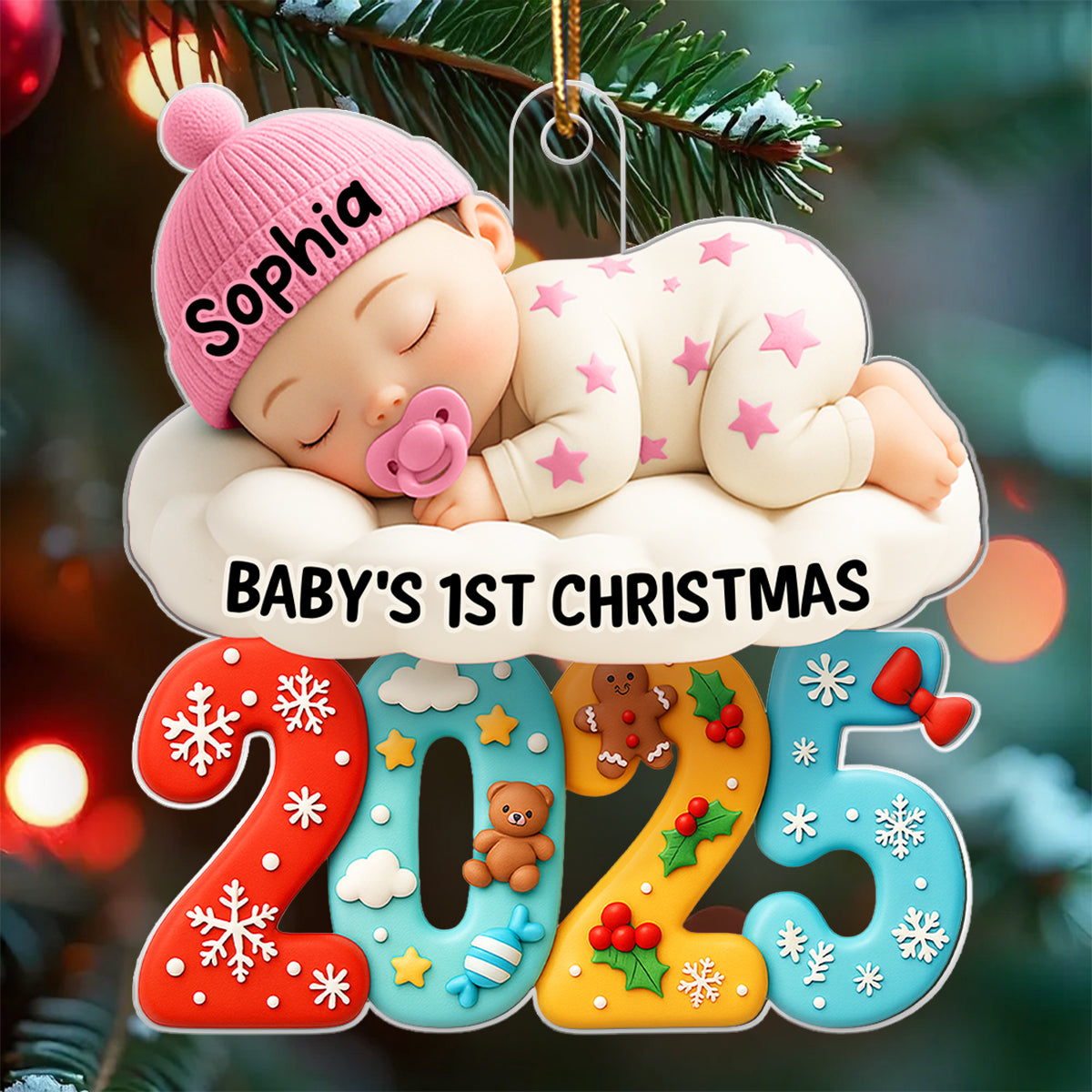 Baby In The Cloud First Christmas - Personalized Acrylic Ornament - Heartwarming Christmas Gift For New Born, Baby