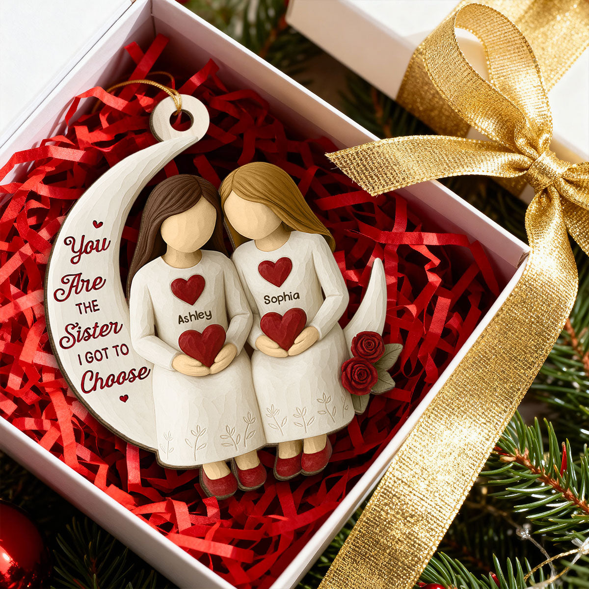 3D Effect Roses Besties On Moon - Personalized Ornament - Christmas Gift For Best Friends