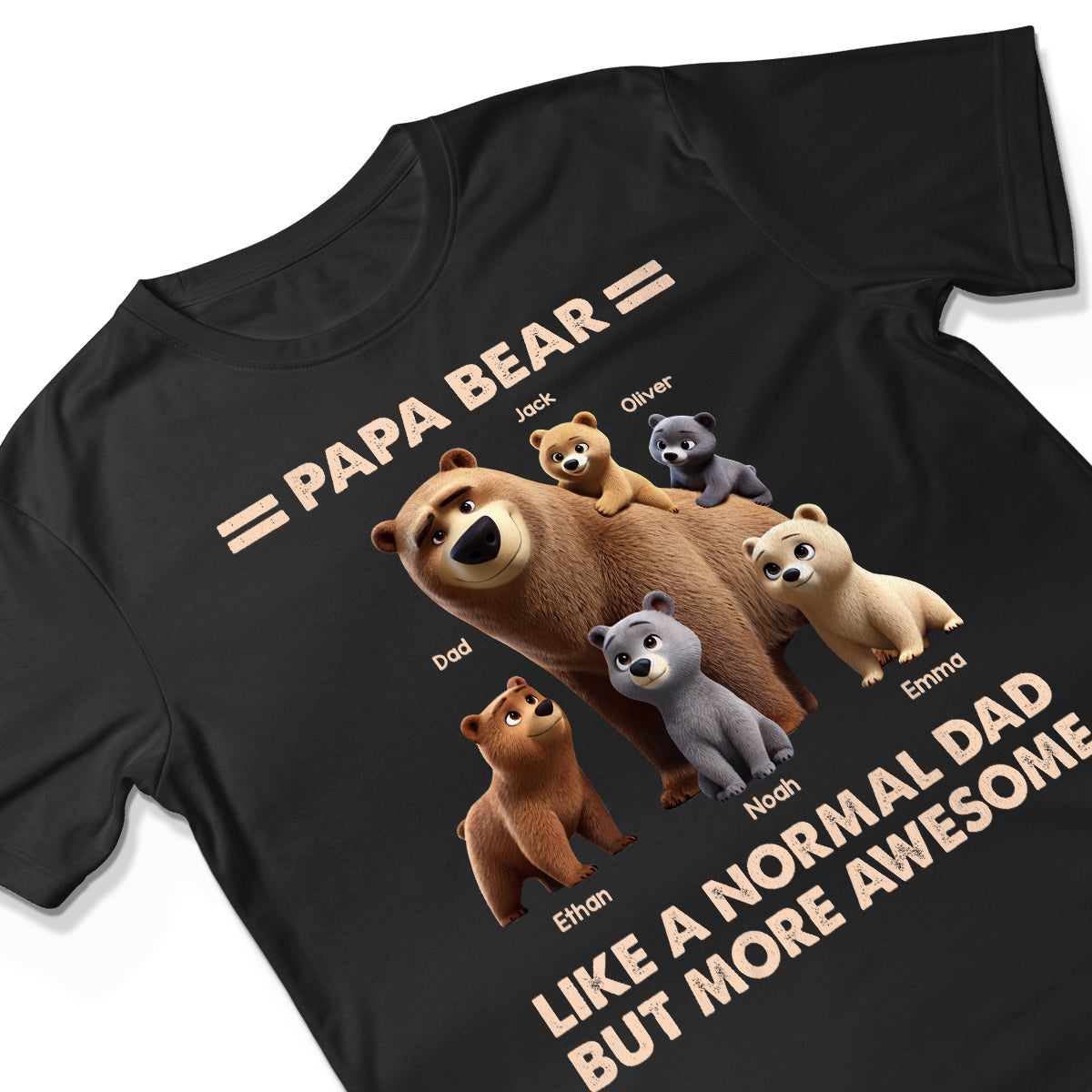 Papa Bear And Kids 3D Cute Personalized Shirt, Father's Day gift for Dads, Grandpas