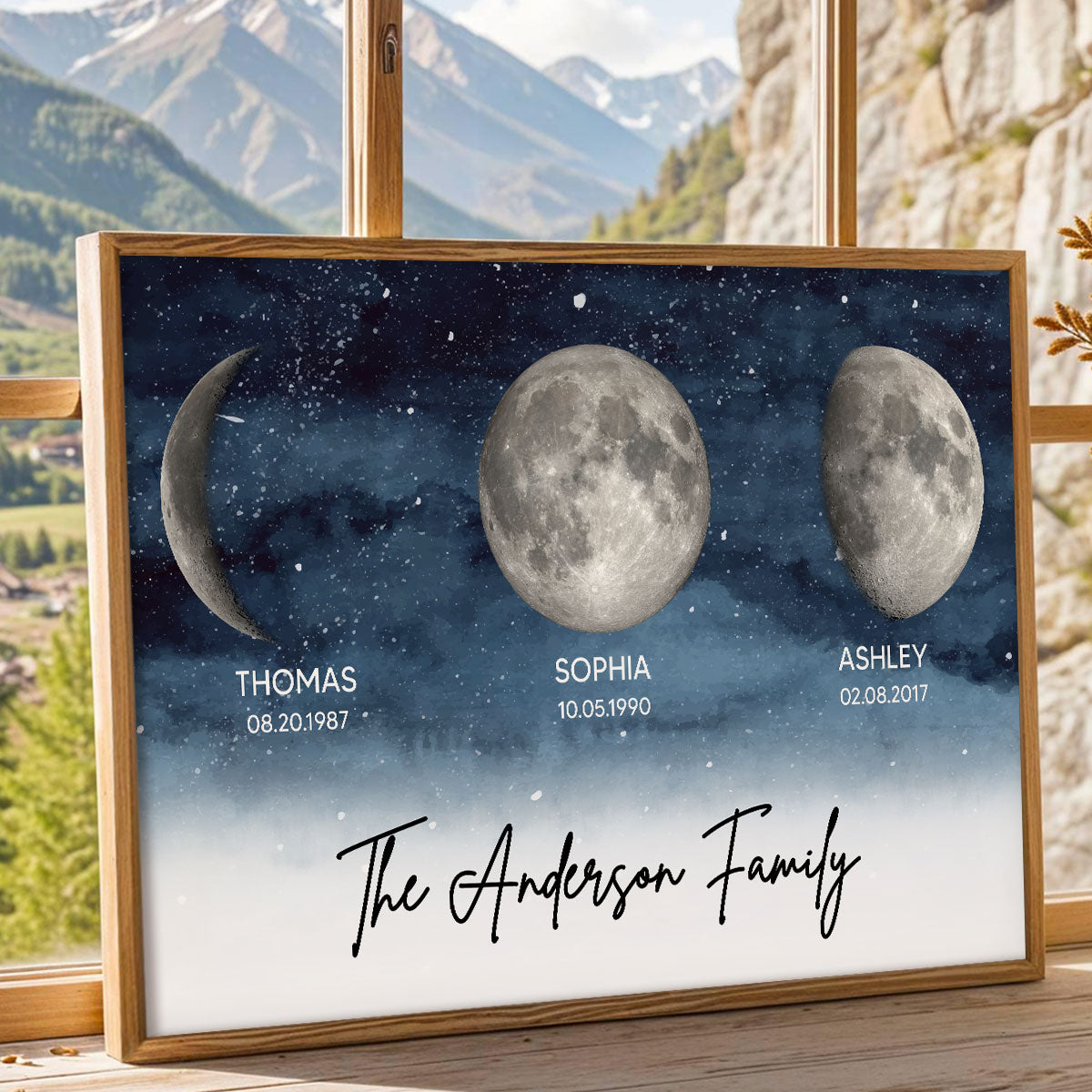 Starry Night Family Members Custom Birthday Moon Phase Personalized Poster, Heartfelt Father's Day Gift For Dad, Husband