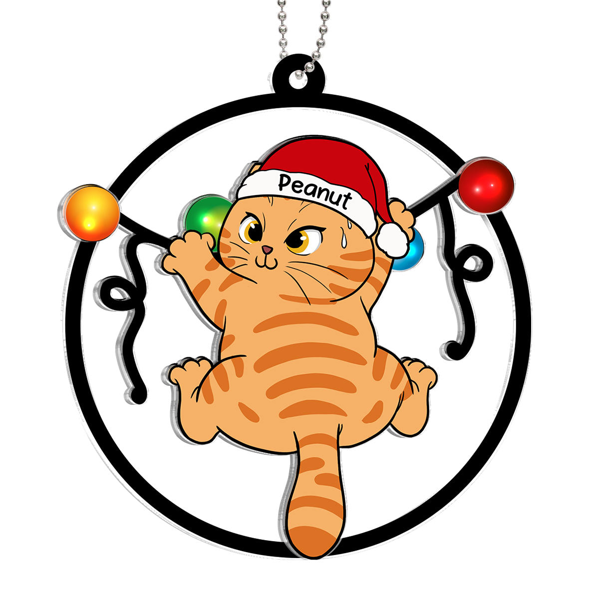 Cat Swinging Christmas Lights Personalized 2-Layer Acrylic Ornament, Christmas Decoration
