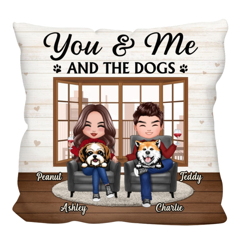 Doll Couple Sitting With Dogs In House Personalized Pillow (Insert Included)