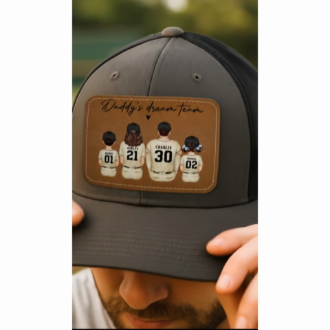 Retro Vintage Baseball Daddy's Dream Team Personalized Leather Patch Hat| Coolest Father's Day Gift For Dad, Husband