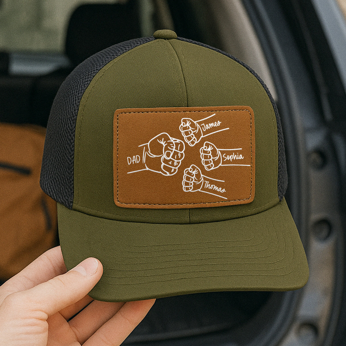 Dad Fist Bump Outline Personalized Leather Patch Hat
