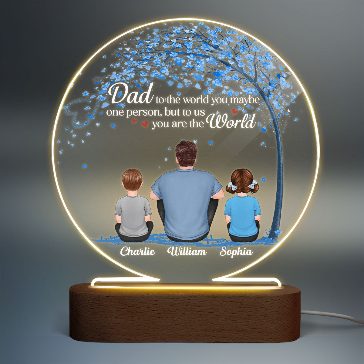 Dad To Us You Are The World Personalized Circle LED Night Light