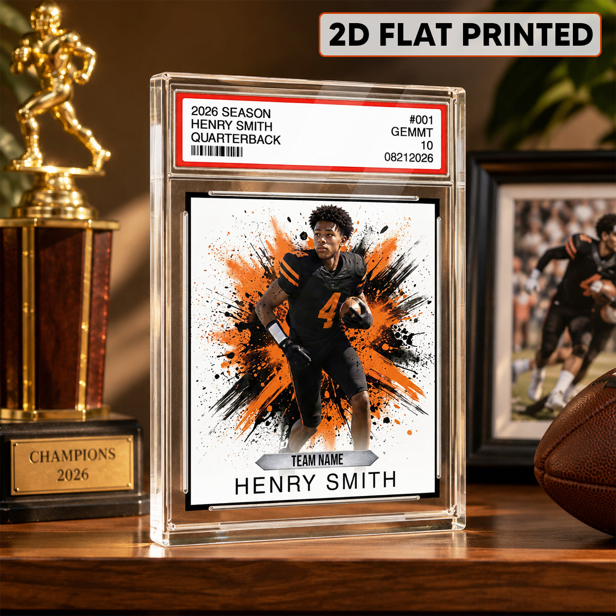Sport Player Trading Card Style Custom Athlete Player Photo- Personalized Acrylic Block Plaque - Gift Keepsake For Football, Soccer, Baseball, Basketball Sport Players