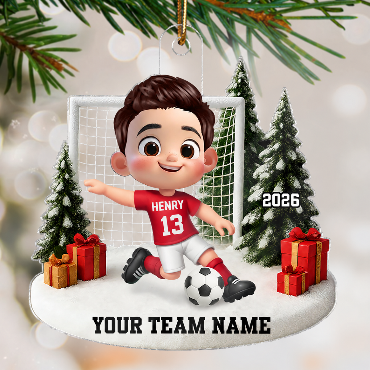 3D Effect Kid Soccer Player - Personalized Acrylic Ornament - Gift For Soccer Lovers, School Soccer Team