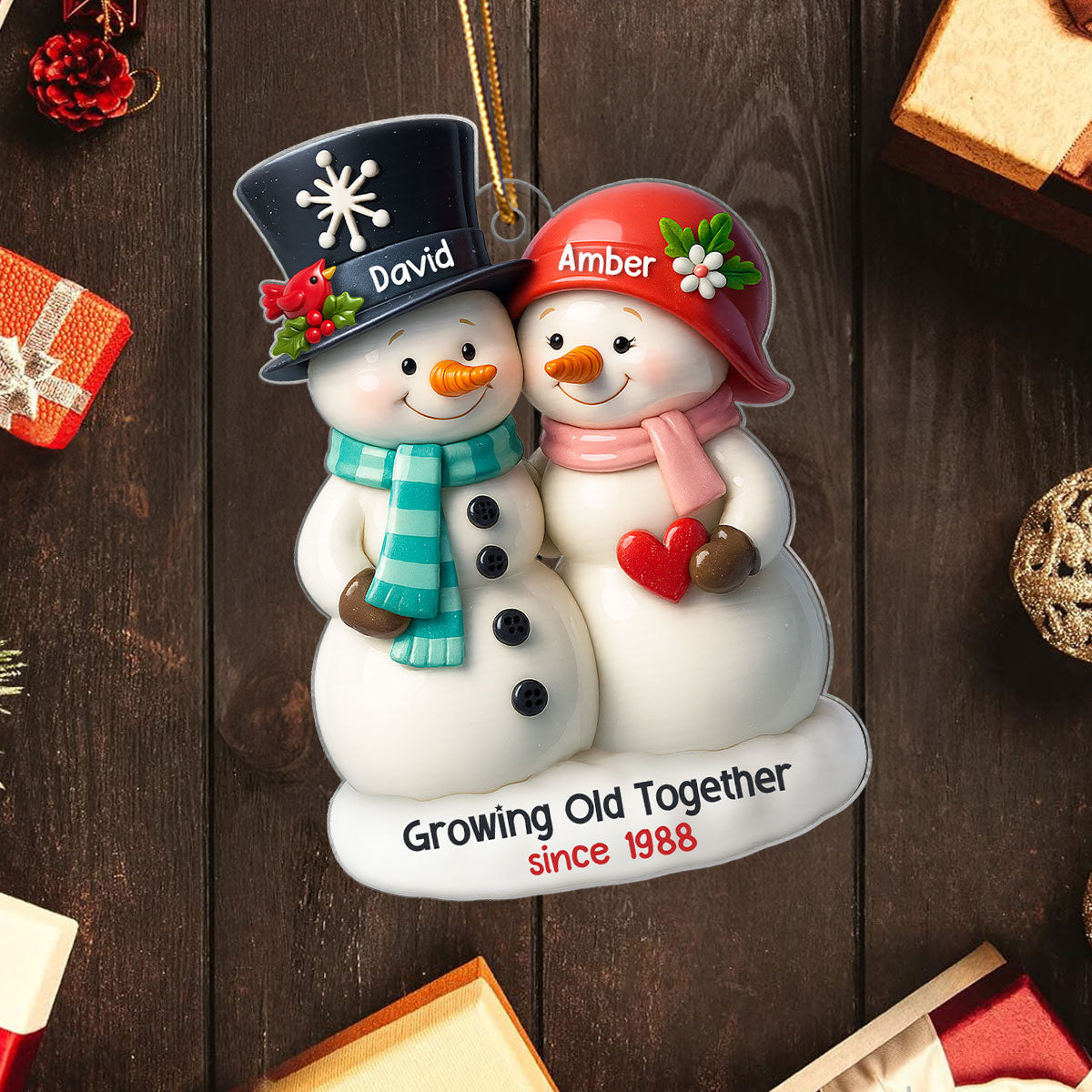 3D Effect Couple Snowman Growing Old Together Personalized Acrylic Ornament, Christmas Gift for him, Gift for her, Anniversary Keepsake Gift