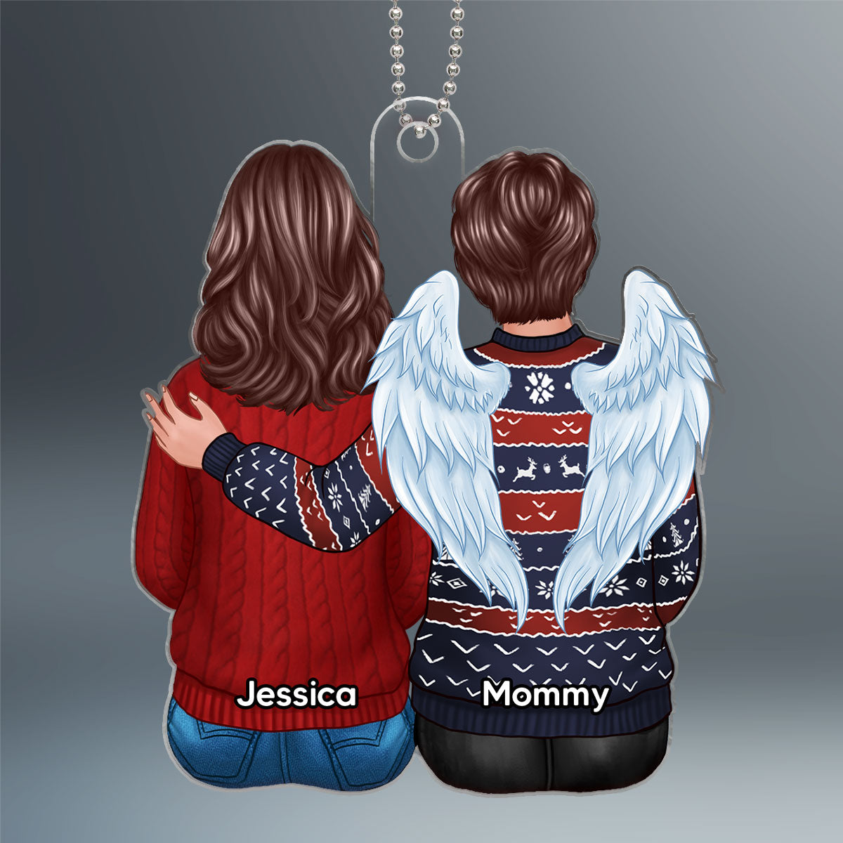 Family Dad Mom Son Daughter Sitting Hugging Christmas Gift Personalized Acrylic Ornament