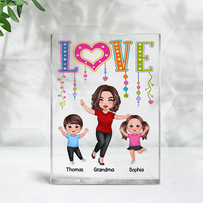 LOVE Happy Doll Grandma Mom With Kids Personalized Vertical Rectangle Acrylic Block Plaque